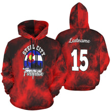 Load image into Gallery viewer, Steel City Name Number Red smoke All Over Print Hoodie for Women (USA Size) (Model H13)