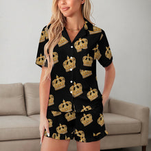 Load image into Gallery viewer, Crown Design Women's Ruffled Short-Sleeve Pajama Set