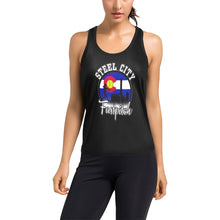 Load image into Gallery viewer, Steel city Racer back with lastname black Women's Racerback Tank Top (Model T60)