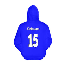 Load image into Gallery viewer, Steel City Name Number Blue All Over Print Hoodie for Women (USA Size) (Model H13)