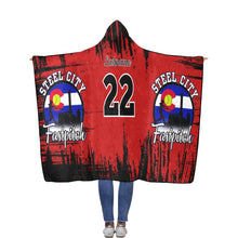 Load image into Gallery viewer, Steel City Hooded Blanket Red Black Flannel Hooded Blanket 56''x80''