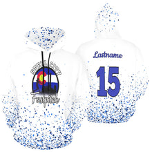 Load image into Gallery viewer, Steel City Name Number blue splatter All Over Print Hoodie for Women (USA Size) (Model H13)