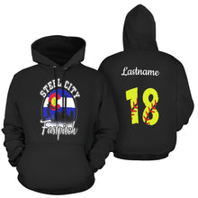 Load image into Gallery viewer, Steel City Name Number Softball numbers All Over Print Hoodie for Women (USA Size) (Model H13)