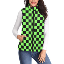 Load image into Gallery viewer, Checker Neon Green Women's Padded Vest Jacket (Model H44)