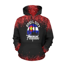 Load image into Gallery viewer, Steel City Name Number Red glitter All Over Print Hoodie for Women (USA Size) (Model H13)