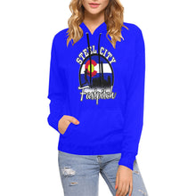 Load image into Gallery viewer, Steel City Name Number Blue All Over Print Hoodie for Women (USA Size) (Model H13)