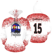 Load image into Gallery viewer, Steel City Name Number Red splatter All Over Print Hoodie for Women (USA Size) (Model H13)