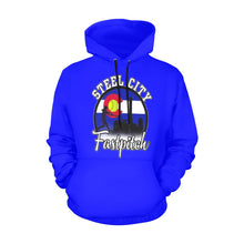 Load image into Gallery viewer, Steel City men blue All Over Print Hoodie for Men (USA Size) (Model H13)