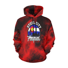Load image into Gallery viewer, Steel City Name Number Red smoke All Over Print Hoodie for Women (USA Size) (Model H13)