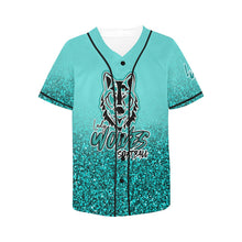 Load image into Gallery viewer, Lady Wolves Turquoise Glitter All Over Print Baseball Jersey for Women (Model T50)