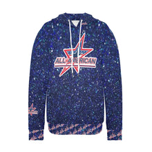 Load image into Gallery viewer, All American Softball Number Nickname Blue Glitter Basic Numbers Women's Long Sleeve Fleece Hoodie (Model H55)