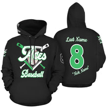 Load image into Gallery viewer, Aces Baseball Hoodie, Black Name/Last/Nick/Baseball Number All Over Print Hoodie for Women (USA Size) (Model H13)