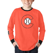 Load image into Gallery viewer, Chaos Orange Number Sleeve Long Kids' Rib Cuff Long Sleeve T-shirt (Model T64)