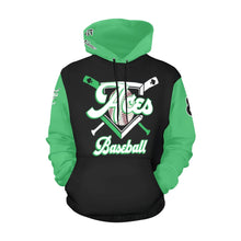 Load image into Gallery viewer, Aces BaseballHoodie, Name/Last/Nick/Baseball Number Green Sleeve All Over Print Hoodie for Women (USA Size) (Model H13)