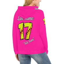Load image into Gallery viewer, Altitude Pink Last name/Number Nickname Softball Numbers All Over Print Hoodie for Women (USA Size) (Model H13)