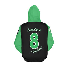 Load image into Gallery viewer, Aces BaseballHoodie, Name/Last/Nick/Baseball Number Green Sleeve All Over Print Hoodie for Women (USA Size) (Model H13)