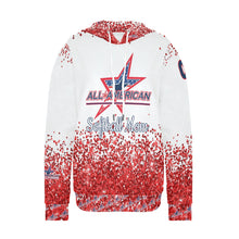 Load image into Gallery viewer, All American Softball Red Glitter Number Nickname Glitter Basic Numbers 00 white Women's Long Sleeve Fleece Hoodie (Model H55)