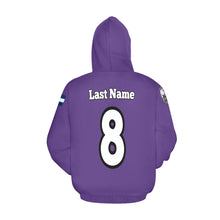 Load image into Gallery viewer, Pueblo Steel Last Name/Number Purple All Over Print Hoodie for Women (USA Size) (Model H13)