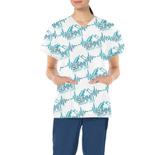 Load image into Gallery viewer, Summit Female Scrub Top White All Over Print Scrub Top