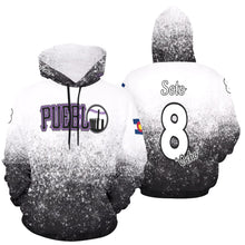 Load image into Gallery viewer, Pueblo Steel B/W PS Last name/Number Nickname B/W 5 All Over Print Hoodie for Women (USA Size) (Model H13)