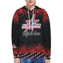 Load image into Gallery viewer, All American Softball Red Glitter Number Nickname Glitter Basic Numbers 00 Women's Long Sleeve Fleece Hoodie (Model H55)