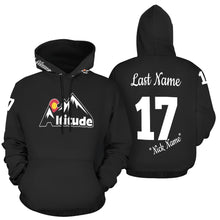 Load image into Gallery viewer, Altitude Black Last name/Number Nickname All Over Print Hoodie for Women (USA Size) (Model H13)