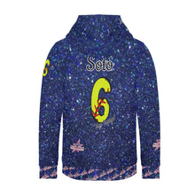 Load image into Gallery viewer, All American Softball Number Nickname Blue Glitter Yellow Softball Numbers Women's Long Sleeve Fleece Hoodie (Model H55)