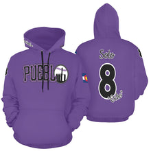 Load image into Gallery viewer, Pueblo Steel purple PS Last name/Number Nickname B/W 6 All Over Print Hoodie for Women (USA Size) (Model H13)