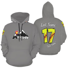 Load image into Gallery viewer, Altitude Grey Last name/Number Nickname Softball Numbers All Over Print Hoodie for Women (USA Size) (Model H13)
