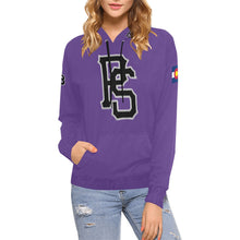 Load image into Gallery viewer, Pueblo Steel purple PS Last name/Number Nickname B/W All Over Print Hoodie for Women (USA Size) (Model H13)
