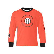Load image into Gallery viewer, Chaos Orange Number Sleeve Long Kids' Rib Cuff Long Sleeve T-shirt (Model T64)
