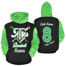 Load image into Gallery viewer, Aces Baseball Mama Hoodie, Glitter Name/Last/Nick/Number All Over Print Hoodie for Women (USA Size) (Model H13)