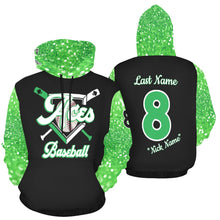 Load image into Gallery viewer, Aces Baseball Hoodie, Name/Last/Nick/Baseball Number All Over Print Hoodie for Women (USA Size) (Model H13)