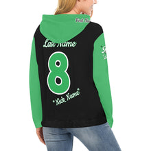 Load image into Gallery viewer, Aces BaseballHoodie, Name/Last/Nick/Baseball Number Green Sleeve All Over Print Hoodie for Women (USA Size) (Model H13)