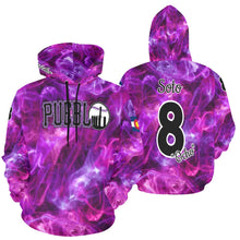 Load image into Gallery viewer, Pueblo Steel Logo purple PS Last name/Number Nickname swirls All Over Print Hoodie for Women (USA Size) (Model H13)