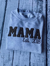Load image into Gallery viewer, MAMA est. applique embroidery design CREWNECK