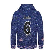 Load image into Gallery viewer, All American Softball Number Nickname Blue Glitter Basic Numbers Women's Long Sleeve Fleece Hoodie (Model H55)