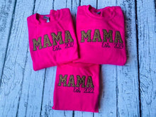 Load image into Gallery viewer, MAMA est. applique embroidery design CREWNECK