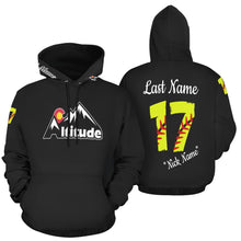 Load image into Gallery viewer, Altitude Black Last name/Number Nickname Softball Numers All Over Print Hoodie for Women (USA Size) (Model H13)