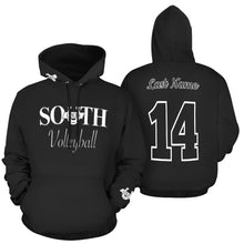 Load image into Gallery viewer, South Volley Ball Hoodie Name/Number black/black All Over Print Hoodie for Women (USA Size) (Model H13)
