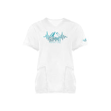 Load image into Gallery viewer, Summit Female Scrub Top White 2 All Over Print Scrub Top