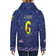 Load image into Gallery viewer, All American Softball Number Nickname Blue Glitter Yellow Softball Numbers Women's Long Sleeve Fleece Hoodie (Model H55)
