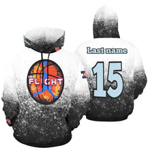 Load image into Gallery viewer, Flight Hoodie Black/White Name on hood. Light Blue Words All Over Print Hoodie for Men (USA Size) (Model H13)