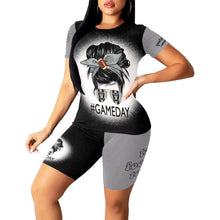 Load image into Gallery viewer, Football Black/Grey Talk Football to Me Women Short Set