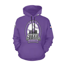 Load image into Gallery viewer, Pueblo Steel Last Name/Number Purple All Over Print Hoodie for Women (USA Size) (Model H13)