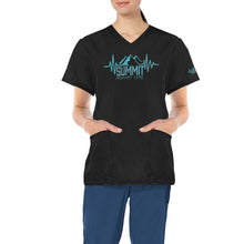 Load image into Gallery viewer, Summit Female Scrub Top Black 2 All Over Print Scrub Top