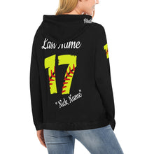 Load image into Gallery viewer, Altitude Black Last name/Number Nickname Softball Numers All Over Print Hoodie for Women (USA Size) (Model H13)