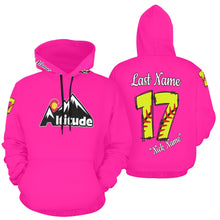 Load image into Gallery viewer, Altitude Pink Last name/Number Nickname Softball Numbers All Over Print Hoodie for Women (USA Size) (Model H13)
