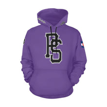 Load image into Gallery viewer, Pueblo Steel purple PS Last name/Number Nickname B/W All Over Print Hoodie for Women (USA Size) (Model H13)
