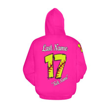 Load image into Gallery viewer, Altitude Pink Last name/Number Nickname Softball Numbers All Over Print Hoodie for Women (USA Size) (Model H13)